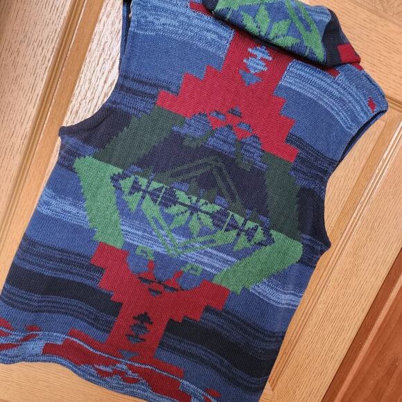 Chaps Navajo Southwestern Sweater Vest Women's Size XL Shawl Neck Button Blue - Picture 9 of 16